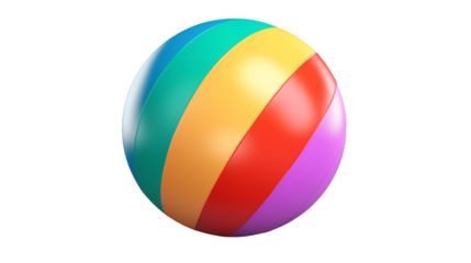 A colorful beach ball with rainbow stripes offers a vibrant and playful design element isolated on transparent background