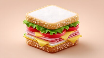 3D icon of a sandwich with layered ingredients and smooth textures, perfect for UI, mobile apps, or food-related infographics.