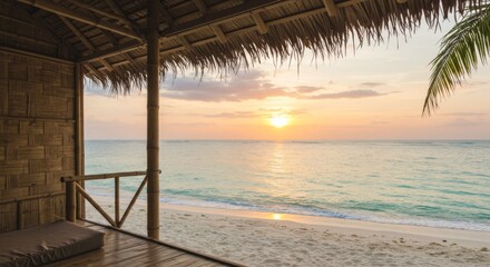 Tranquil Sunset View from a Bamboo Beach Hut