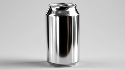 Sleek Silver Can Isolated, Beverage Container with Reflective Surface, Minimalist Still Life