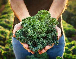 Harvesting kale in a garden, showing the fresh, organic leaves