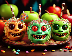 Apples decorated to look like characters