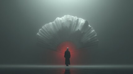 The Enigmatic Figure Under a Celestial Canopy of White and Red Radiance