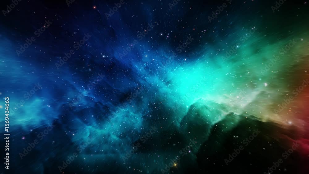 Wall mural loop galaxy space travel glow gold blue turqoise nebula stars space travel cloud in deep space abstr