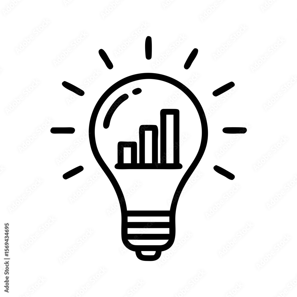 Poster light bulb with growth chart icon in minimal line style for business innovation concepts