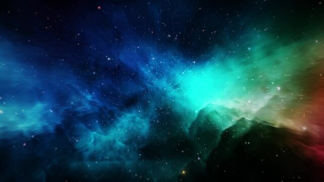 Loop Galaxy space travel glow gold blue turqoise nebula stars space travel cloud in deep space abstract sci fi background  . 4K 3D seamless loop Sci-Fi Space flight to glow energy gas dust cloud nebul