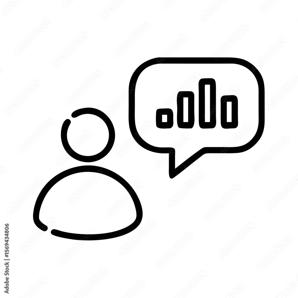 Poster user analytics chat line icon – data communication and statistics symbol