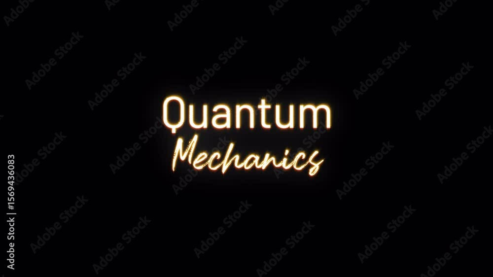 Poster title text quantum mechanics glitch gold text illustration on black background. 4k 3d rendering seam