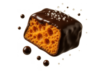 Honeycomb chocolate candy with sea salt, isolated on transparent background