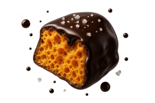Salted chocolate honeycomb candy, isolated on transparent background