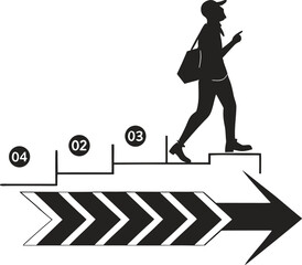 black silhouette vector of 5 step business timeline