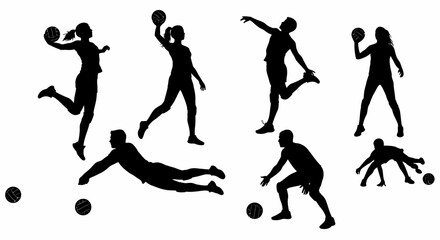 Volleyball Players in Dynamic Action Silhouettes
