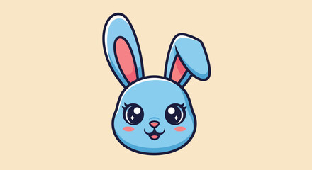 Adorable Cartoon Blue Bunny Face with Pink Ears and Cheeks