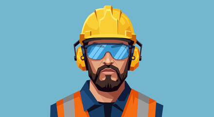 Construction Worker in Protective Gear, Serious Expression