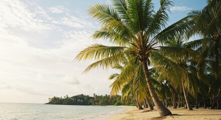 Obraz premium Tropical Beach at Sunrise with Palm Trees