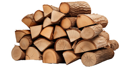 A pile of cut logs and firewood stacked neatly against a black background