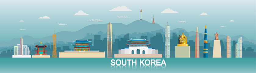Travel landmark south Korea independence day anniversary and celebration with isolated. Tour landmarks south Korea with architecture background,  Illustration travel landmark to seoul in Asia with pan