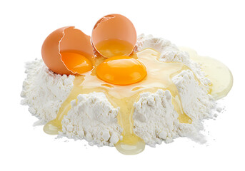 Broken Eggs and Flour Baking Ingredients isolated on transparent baackground