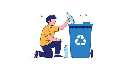 Young person contributes to recycling efforts by properly disposing of plastic bottles in a designated bin