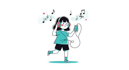 Enjoying music with headphones and digital player a girl dancing to tunes