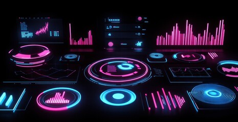 Neon Cyberpunk HUD Interface: Futuristic Data Visualization