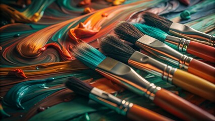 Abstract colorful vibrant paint brush strokes art background. Broad brushes, use of palette knife, dynamic, expressive, artistic, painterly pattern texture wallpaper backdrop

