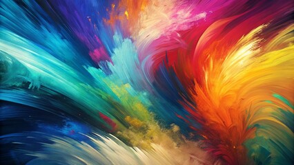 Abstract colorful vibrant paint brush strokes art background. Broad brushes, use of palette knife, dynamic, expressive, artistic, painterly pattern texture wallpaper backdrop
