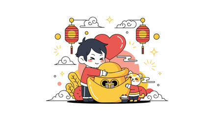 Fototapeta premium Charming celebration of spring festival prosperity and joyful family togetherness