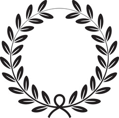 Black silhouette laurel wreath with bow isolated on white background