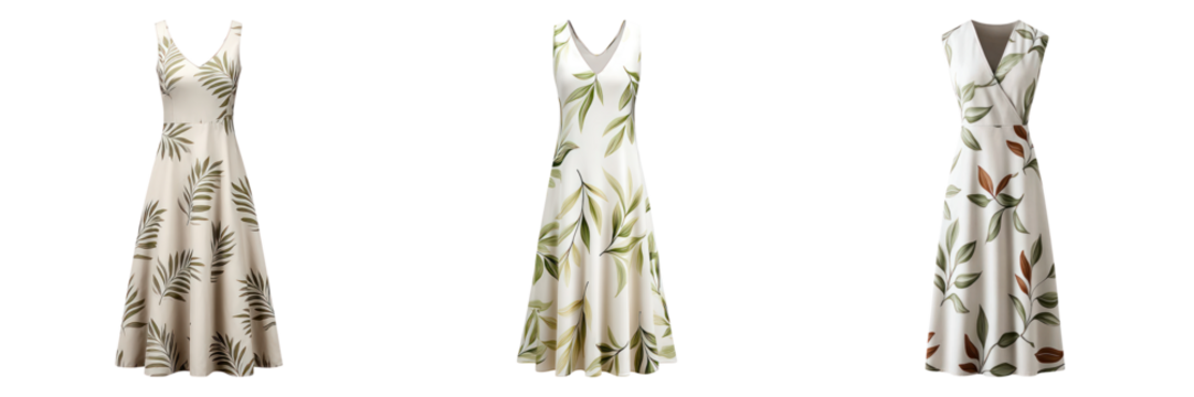 Floral leaf pattern sleeveless maxi dress with soft muted colors, elegant and comfortable for casual or summer wear
