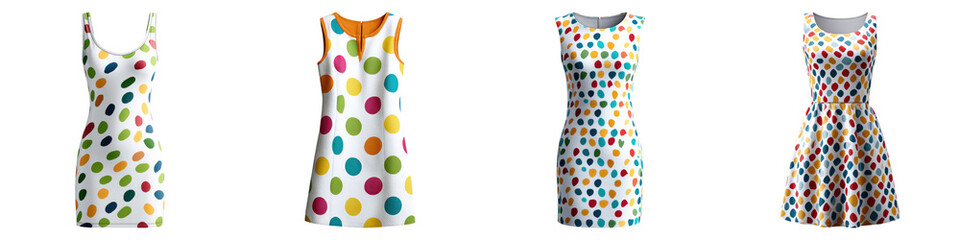 Colorful polka dot mini dress and sleeveless dress collection with playful confetti pattern vibrant colors for stylish casual