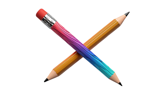 Two pencils are crossed isolated on transparent background