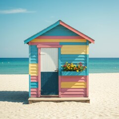 Obraz premium Pastel Beach House with Flowers