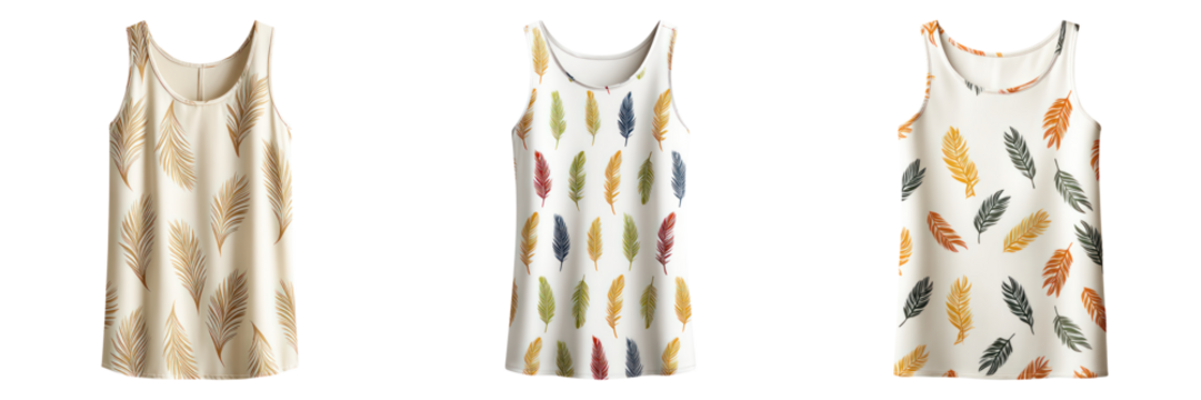 Summer camisole with soft feather pattern in warm and cool tones, light fabric perfect for warm weather and casual