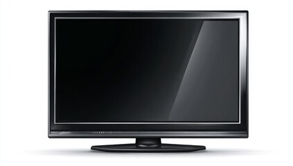 image of a flat screen tv. a flat screen tv on a white background. a black and white tv sitting on top of a table