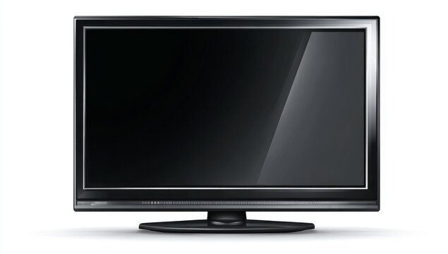 image of a flat screen tv. a flat screen tv on a white background. a black and white tv sitting on top of a table