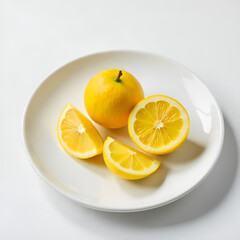 A set of Yuzu fruit isolated on a white background. It includes whole,halved and slice, all with full depth of field.