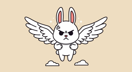 Angry White Bunny with Wings, Expressing Frustration and Rage