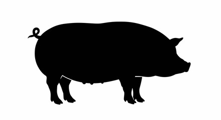 Black Silhouette of a Pig in Profile, Isolated on White Background