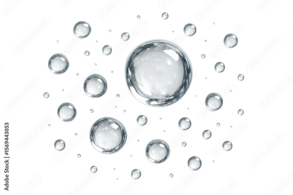 Poster abstract collection of water droplets isolated on transparent background image.