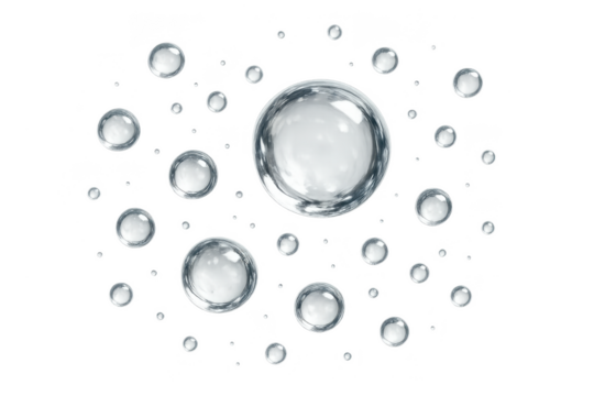 Abstract collection of water droplets isolated on transparent background image.