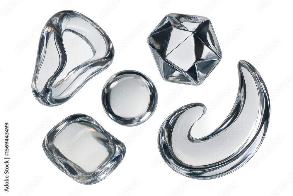 Poster abstract clear shapes on transparent background, rendering design elements