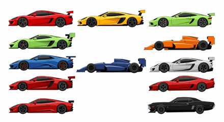 Collection of Ten Colorful Cartoon Sports Cars and Formula Race Cars © Basecamp