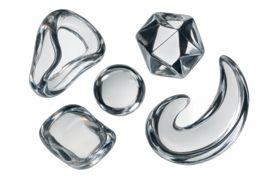 Abstract clear shapes on transparent background, rendering design elements