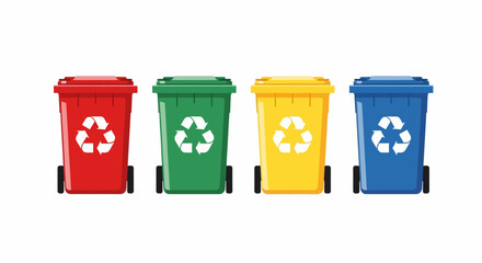 Four Colored Recycling Bins with Recycling Symbol, Ready for Waste Disposal