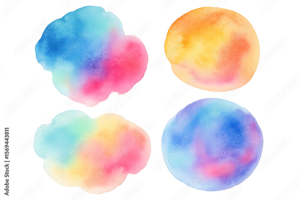 Poster watercolor blobs, isolated on transparent background with vibrant colors blend