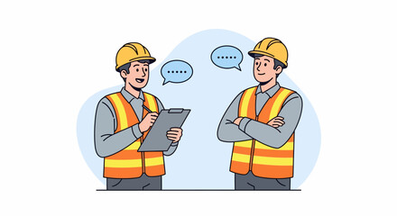 Two Construction Workers in Yellow Hard Hats Discussing Plans