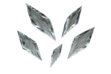 Arrangement of shiny crystal shards isolated on transparent background, clear
