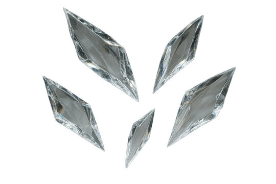 Arrangement of shiny crystal shards isolated on transparent background, clear