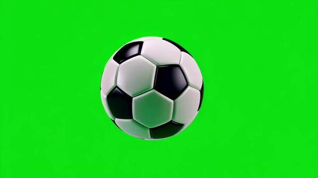 Classic Black and White Soccer Ball Floating on Green Screen Background For Sports Themed Graphics and Compositions
